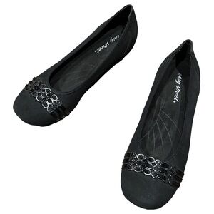 Size 10 Easy Street Black Flats with Decorative Accents